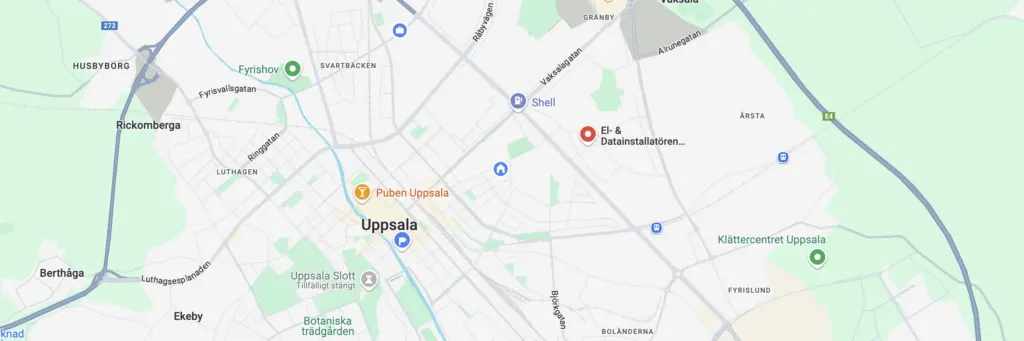 Karta över El- och Datainstallatörens läge i Uppsala